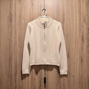 Vintage Faust Cream Cashmere Zip Up Crew Neck Cable Knit Sweater Size M